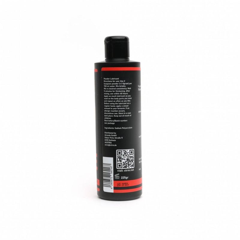 XTRM Lube Powder 225gm (25 Litres) bottle back view showcasing detailed instructions and ingredients.