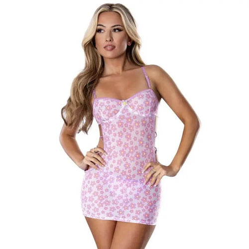 Blacklight Daisy Dress and Tanga Set Pink Exposed Lingerie Discreet Intimate Essentials.
