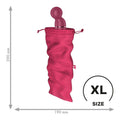 Extra large treasure bag in pink showcasing dimensions 390mm x 190mm, perfect for storing pleasure products.