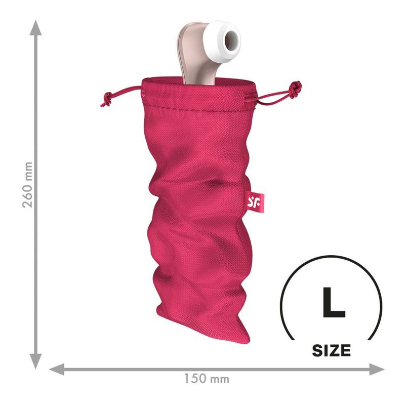 large pink storage bag for pleasure products with a smooth, durable design and drawstring closure.