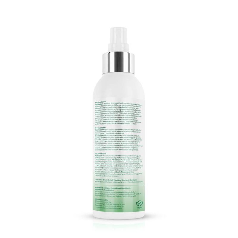 EasyGlide Sensitive Toy Cleaner 150ml bottle back view with ingredient list, perfect for maintaining intimate essentials.