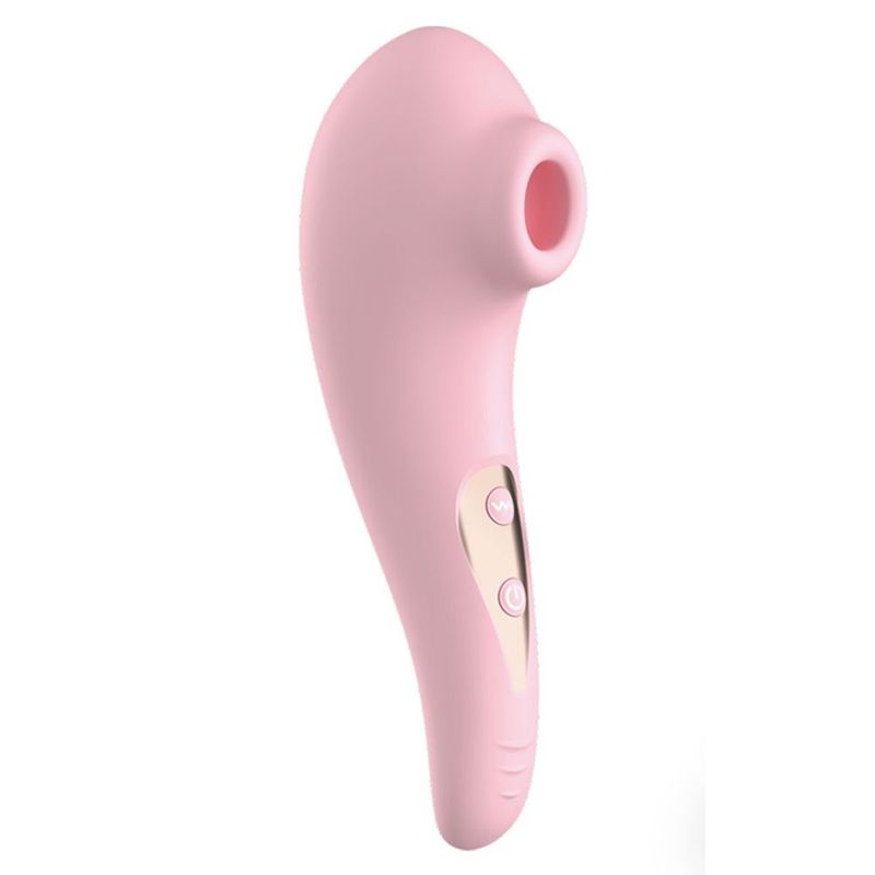 SXE Jess Vibrating and Sucking Clitoral Stimulator in soft pink silicone with ergonomic design for easy control.