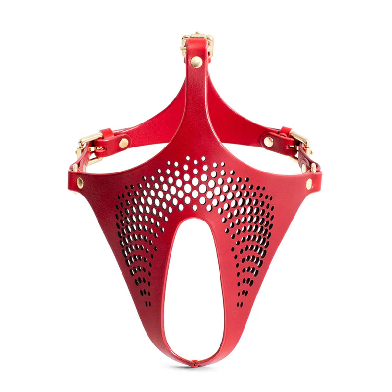 Ex Machina Genuine Leather Mask Red - sexy BDSM role play mask with adjustable fit and quality cow leather.