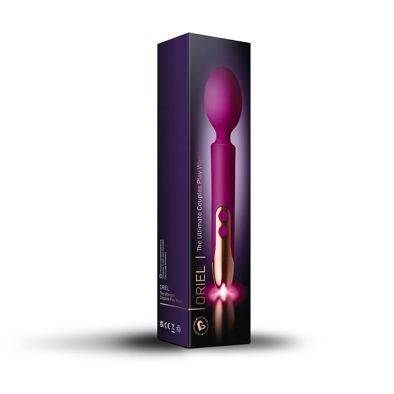 Oriel Rechargeable Wand Fuchsia packaging showcasing the ultimate couples pleasure rechargeable wand massager.