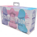 Pecker Bath Bomb box featuring lavender, rose, and ocean scented erotic pecker bath bombs in a 3-pack.