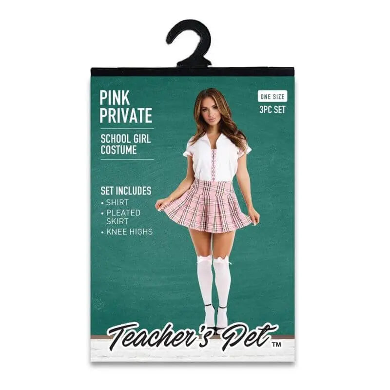 3 Pc Pink Private School Girl Costume Teachers Pet Discreet Intimate Essentials.