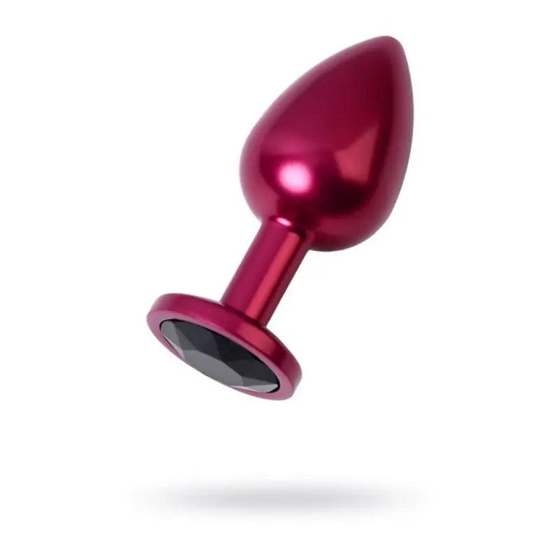 Red Metal Anal Plug w Black Crystal Medium Metal Discreet Intimate Essentials.