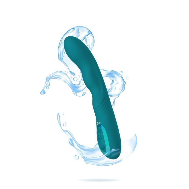 Viben Swagger Ocean - a luxurious rotating g-spot vibrator in teal color with water splash effect.