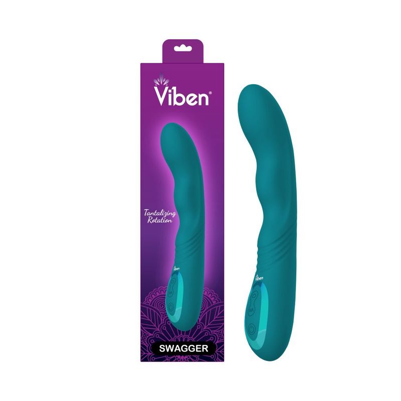 Viben Swagger rotating g-spot vibrator showcasing its sleek design and packaging with tantalizing colors.