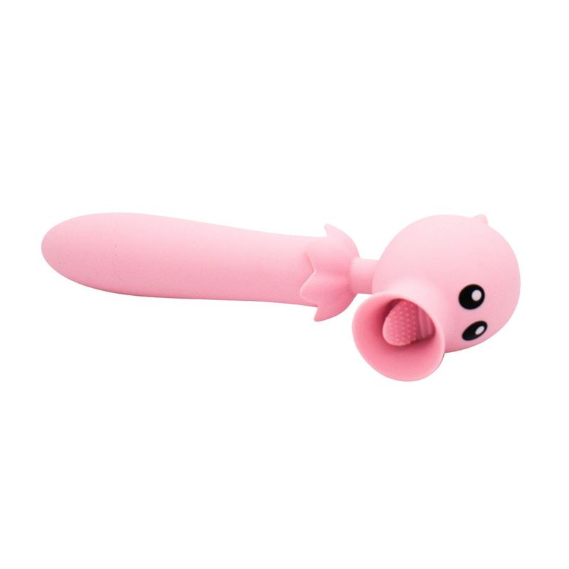 Lick N' Stick clit flicker G-spot clitoral vibrator in pink with an adorable design for pleasure.