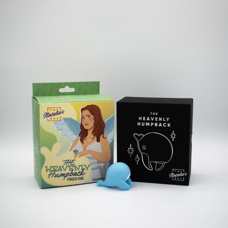 The Heavenly Humpback finger bullet vibrator packaging featuring a compact design and vibrant colors.