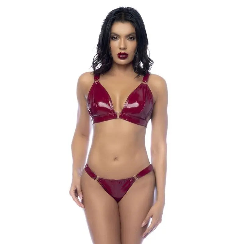 Wet Look Vinyl 2 Pc Set Gloss Wine Mapale Discreet Intimate Essentials.