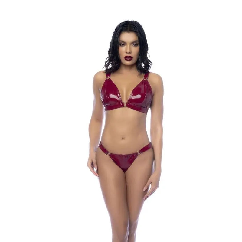 Wet Look Vinyl 2 Pc Set Gloss Wine Mapale Discreet Intimate Essentials.