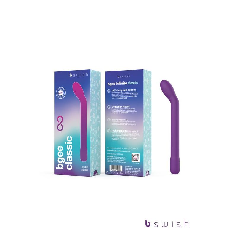 Bgee Infinite Classic waterproof rechargeable silicone massager with body-safe silicone and five vibration modes.