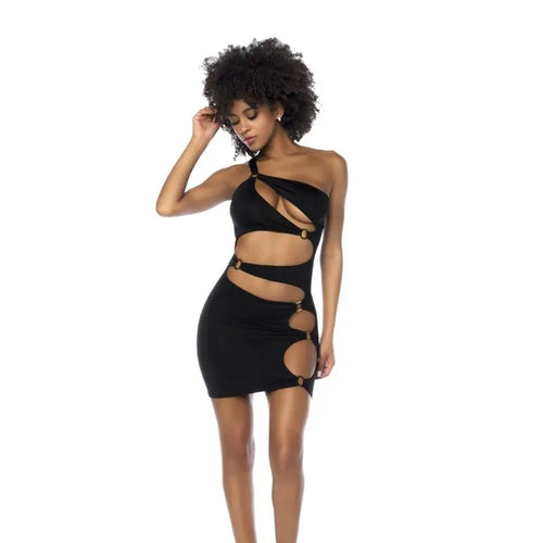 Asymmetrical Cut Out Dress w Ring Details Black Mapale Discreet Intimate Essentials.