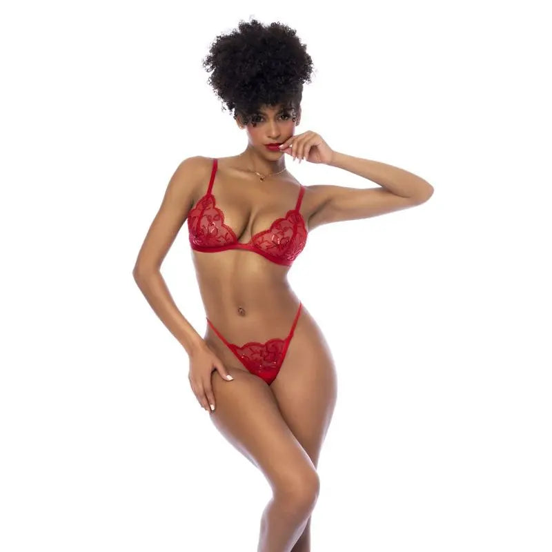 Red 3 Pc Set w/ Bralette, Garter Belt and Thong Mapale Discreet Intimate Essentials.