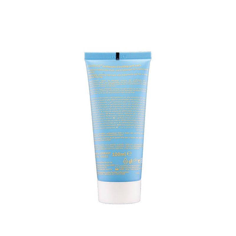 PRORINO Cooling Gel Soft 100ml tube back view, ideal for intimate essentials for her and more.