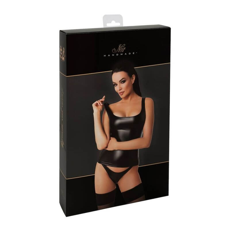 Elixir Top in sleek Stretchy Power Wetlook fabric, perfect for showcasing confidence in a modern, edgy look.