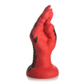 Demon Claw Fisting Silicone Dildo featuring a red scaled hand with claws, designed for intense pleasure and safe play.