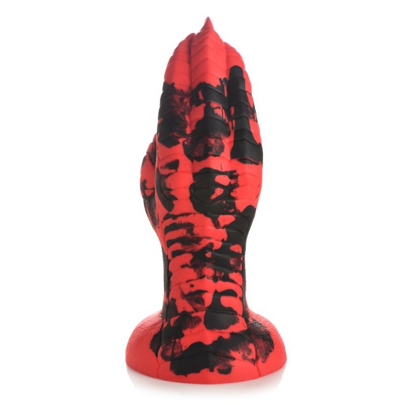 Demon Claw Fisting Silicone Dildo in red with black scales and claws, ideal for adventurous play.