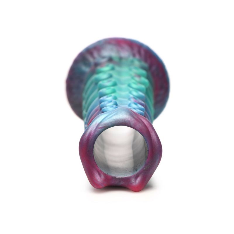 Galactic Breeder Ovipositor Silicone Dildo with iridescent colors and textured shaft, perfect for adult fun.