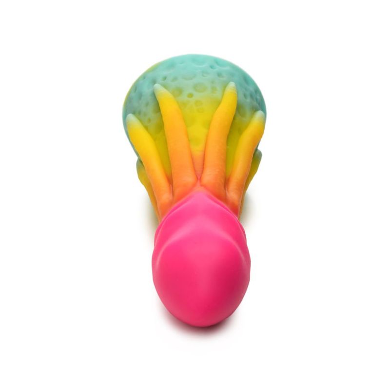 Vibrantly colored Kraken silicone dildo with a thick shaft and textured tentacle legs for enhanced pleasure.
