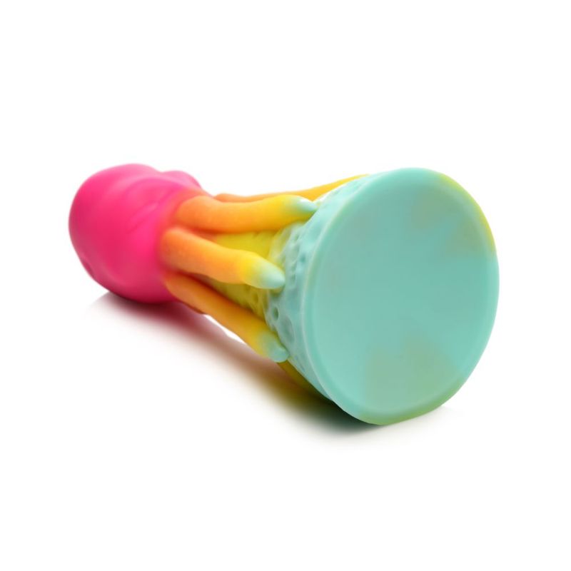 Brightly colored Kraken silicone dildo showcasing the bulbous tip and textured legs, designed for pleasurable experiences.