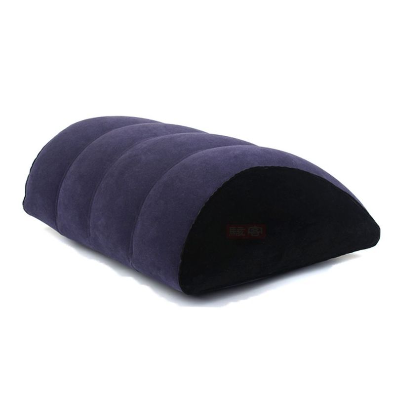 Inflatable sex positioning arc pillow with a soft, velvety suede fabric for enhanced comfort and support.