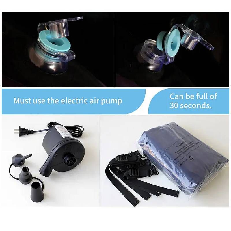Image showing an electric air pump with attachments for the inflatable sex positioning wedge, inflating in 30 seconds.