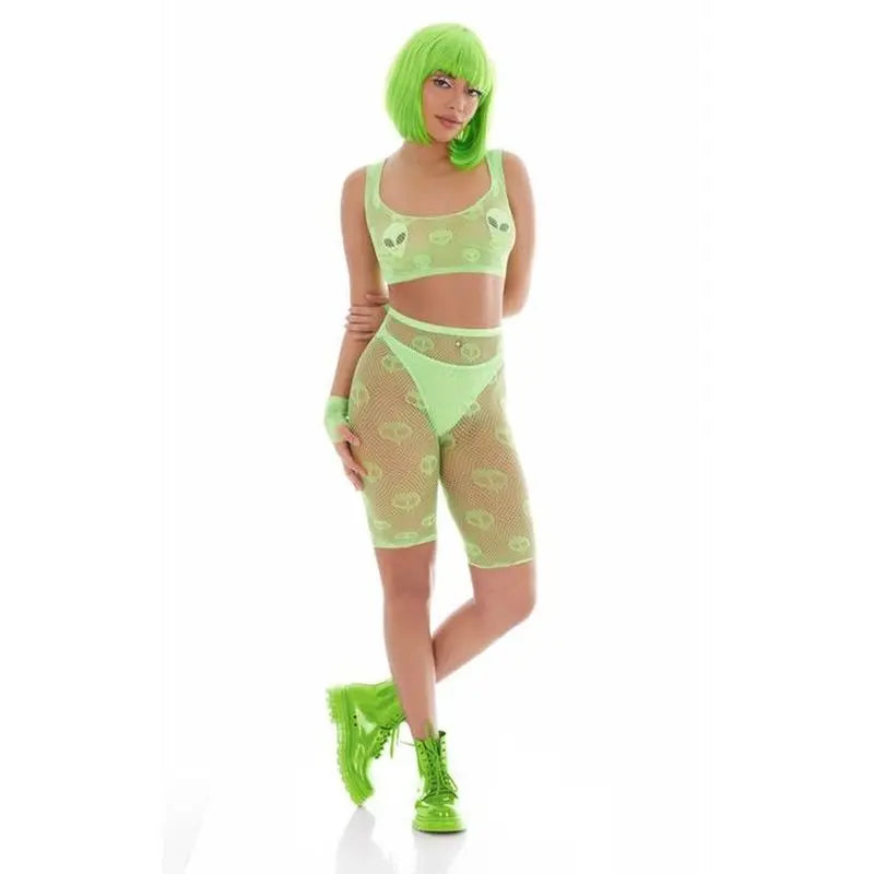 Out of This World Green Bodysuit Set with Alien Pasties Pink Lipstick Discreet Intimate Essentials.