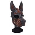 Stylish dog pup hood mask with leopard print design and adjustable fit for playful pet wear.