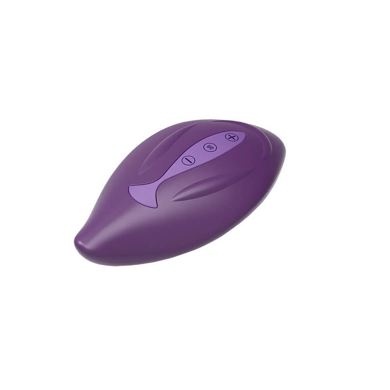 Bouncy Bliss Classic Inflatable Sit-On Vibrator in vibrant purple with ergonomic design and control buttons.