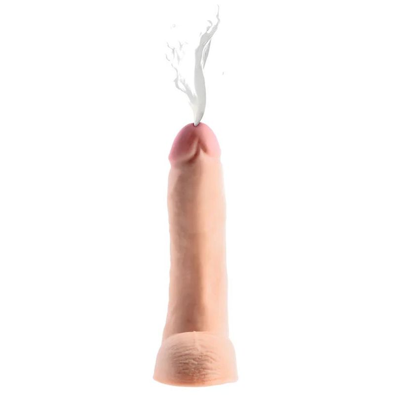 Squirting dildo 9in with syringe featuring lifelike details and realistic ejaculating function.