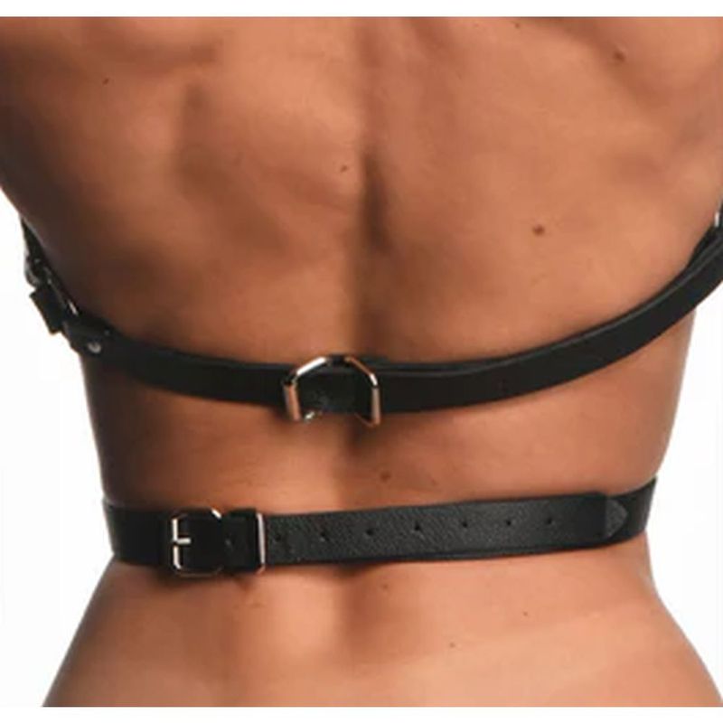 Female Body Harness Black S/M seen from the back, featuring adjustable straps for a sexy fit.
