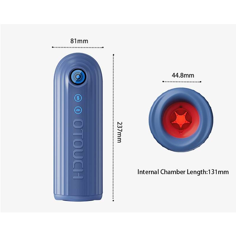 Submarine Submersible Thrusting Contracting Vibrating Masturbator dimensions with internal chamber length shown.