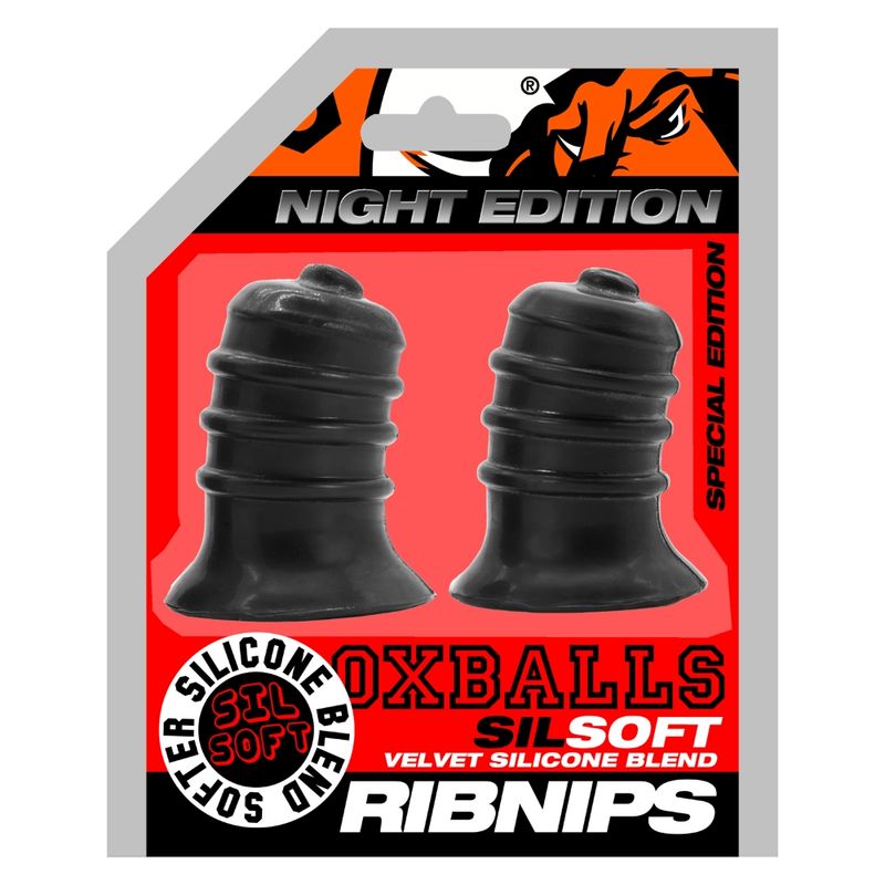 Ribnibs Curved Springy-Ribbed Nip Suckers Night, ribbed silicone nip suckers in deep black color.