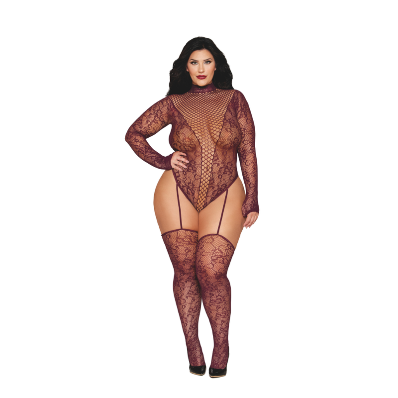 Dreamgirl Basic Fishnet Pantyhose Black on a model, featuring seamless design and elastic waistband, showing bold look.