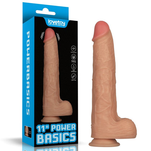 11in Vibrating USB Power Basics Cock, a realistic dildo with 10 vibration modes for unparalleled pleasure.