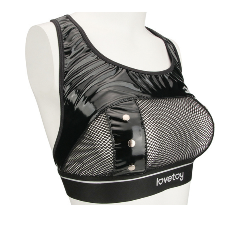 Rebellion Reign harness strap on set L/XL featuring a sleek black design with mesh paneling and stylish detailing.
