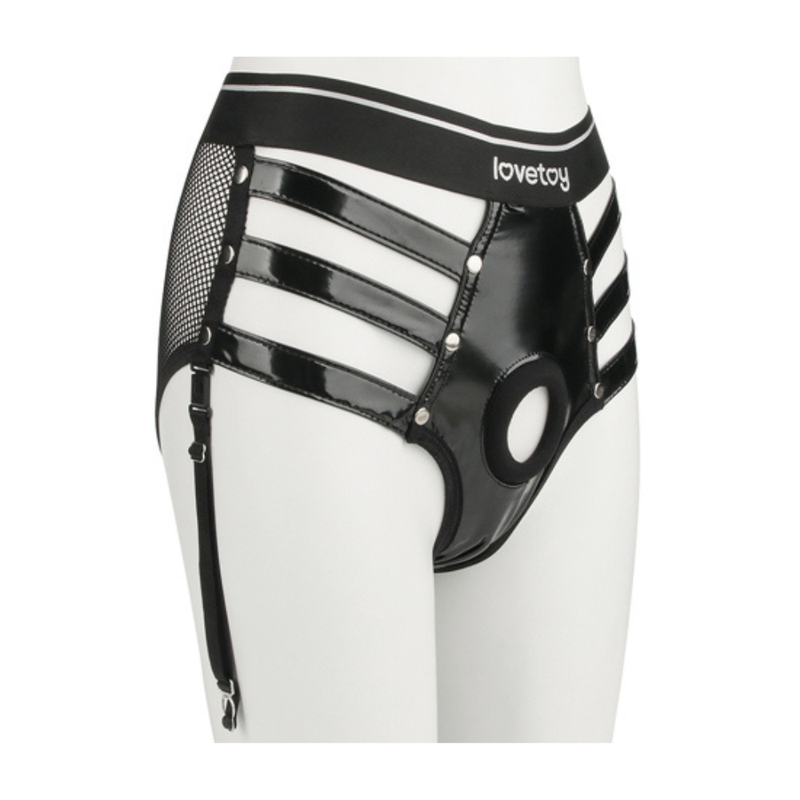 Rebellion Reign Iconic Harness Strap on Set M/L featuring stylish black strappy design, perfect for intimate essentials.