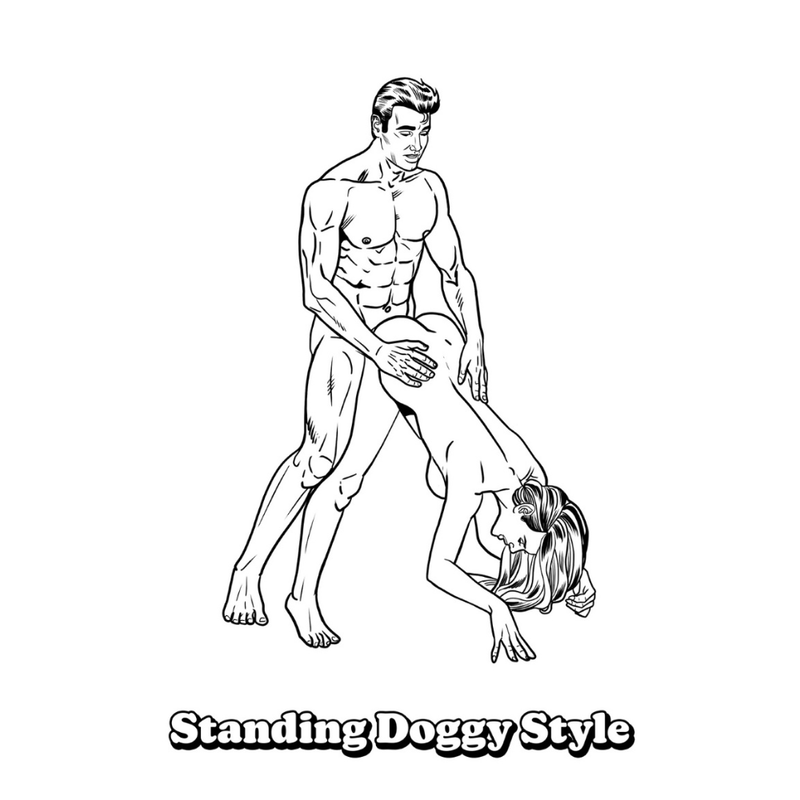 Standing Doggy Style illustration from the Sexiest Sex Positions Colouring Book for adults.