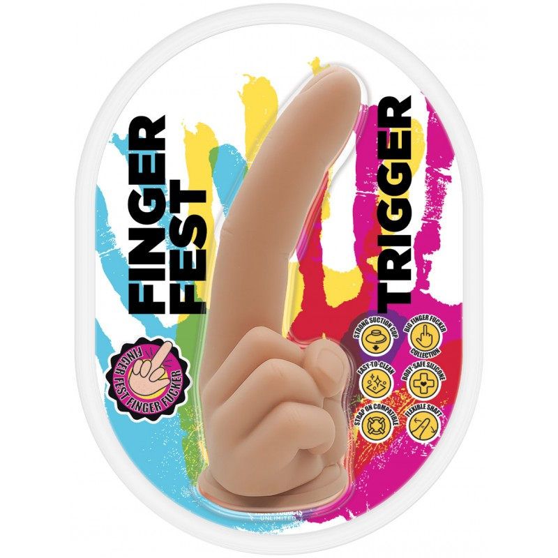 Finger Fest Dildo Trigger Flesh, finger shaped dildo with strong suction cup, waterproof body safe silicone design.