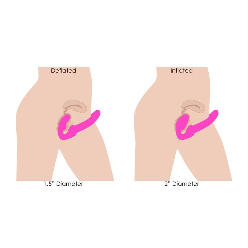 Comparison of deflated and inflated remote control inflatable strapless strap-on demonstrating size differences.