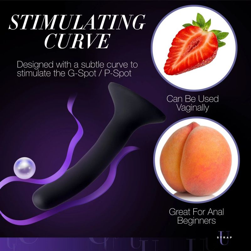 Black Silicone Strap-On Dildo Small with subtle curve for G-Spot/P-Spot stimulation, suitable for vaginal and anal use.