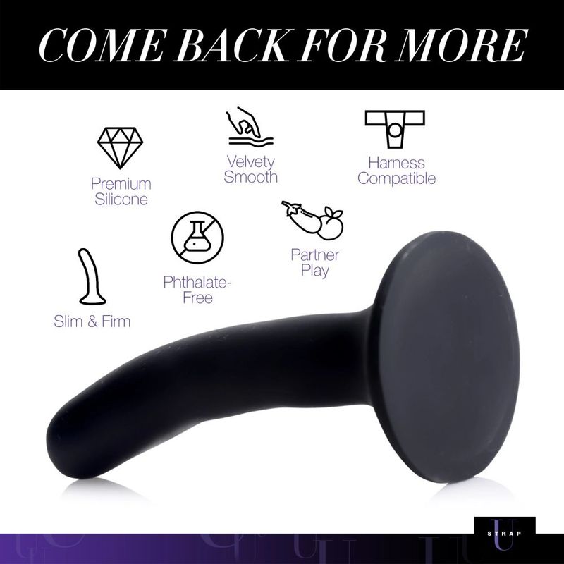 Black Silicone Strap-On Dildo Small featuring premium silicone, velvety smooth surface, harness compatible design.