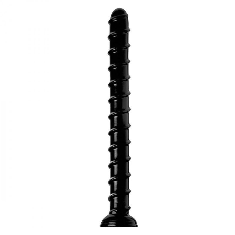 Hosed 18in swirl thick anal snake, a swirl ridged anal dildo, showcasing its texture and powerful suction base.