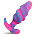 Unicorn Swirl Silicone Butt Plug Medium in vibrant pink and blue silicone, featuring unique swirling design for stimulation.