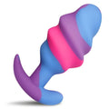 Unicorn Swirl Silicone Butt Plug Large featuring vibrant blue, pink, and purple colors for a magical experience.