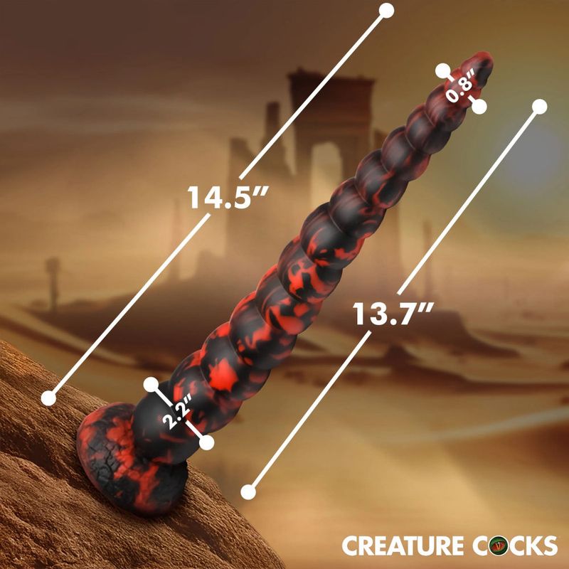 Stinger Silicone Dildo showcasing dimensions, ideal silicone dildo for adventurous experiences.
