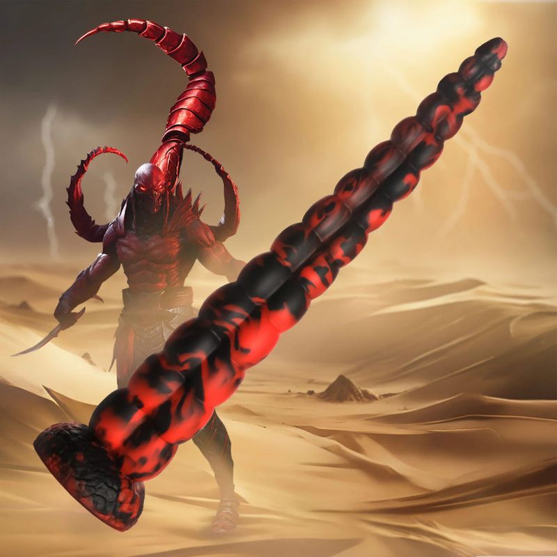 Stinger Silicone Dildo, a silicone dildo for adventurous experiences with a striking red and black design.